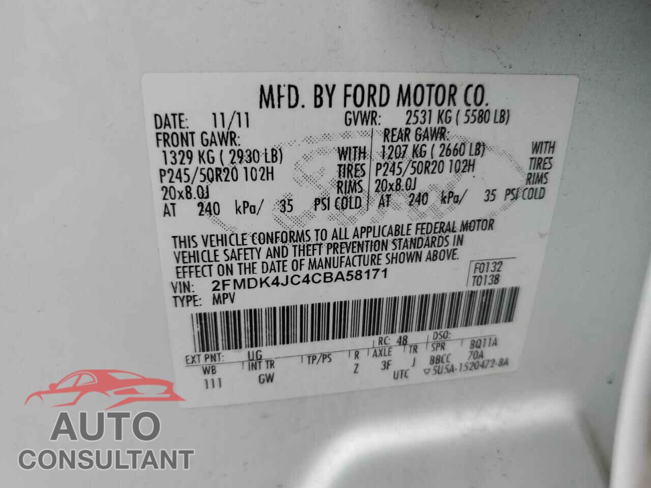 FORD EDGE 2012 - 2FMDK4JC4CBA58171