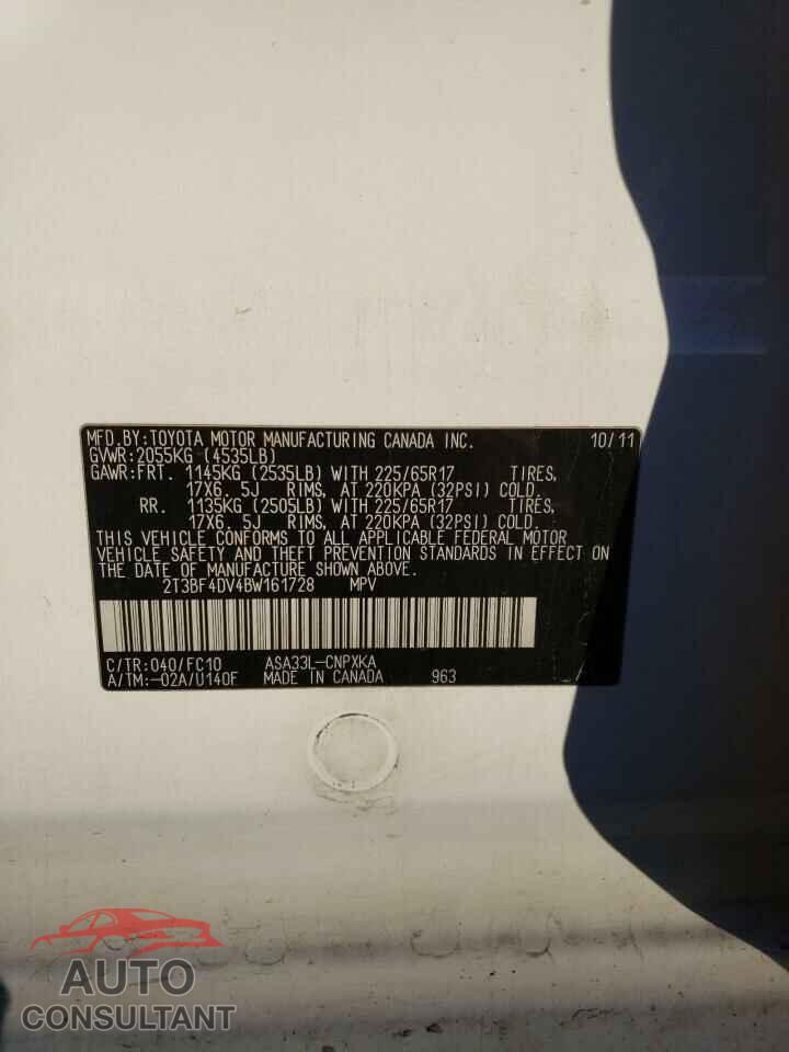 TOYOTA RAV4 2011 - 2T3BF4DV4BW161728