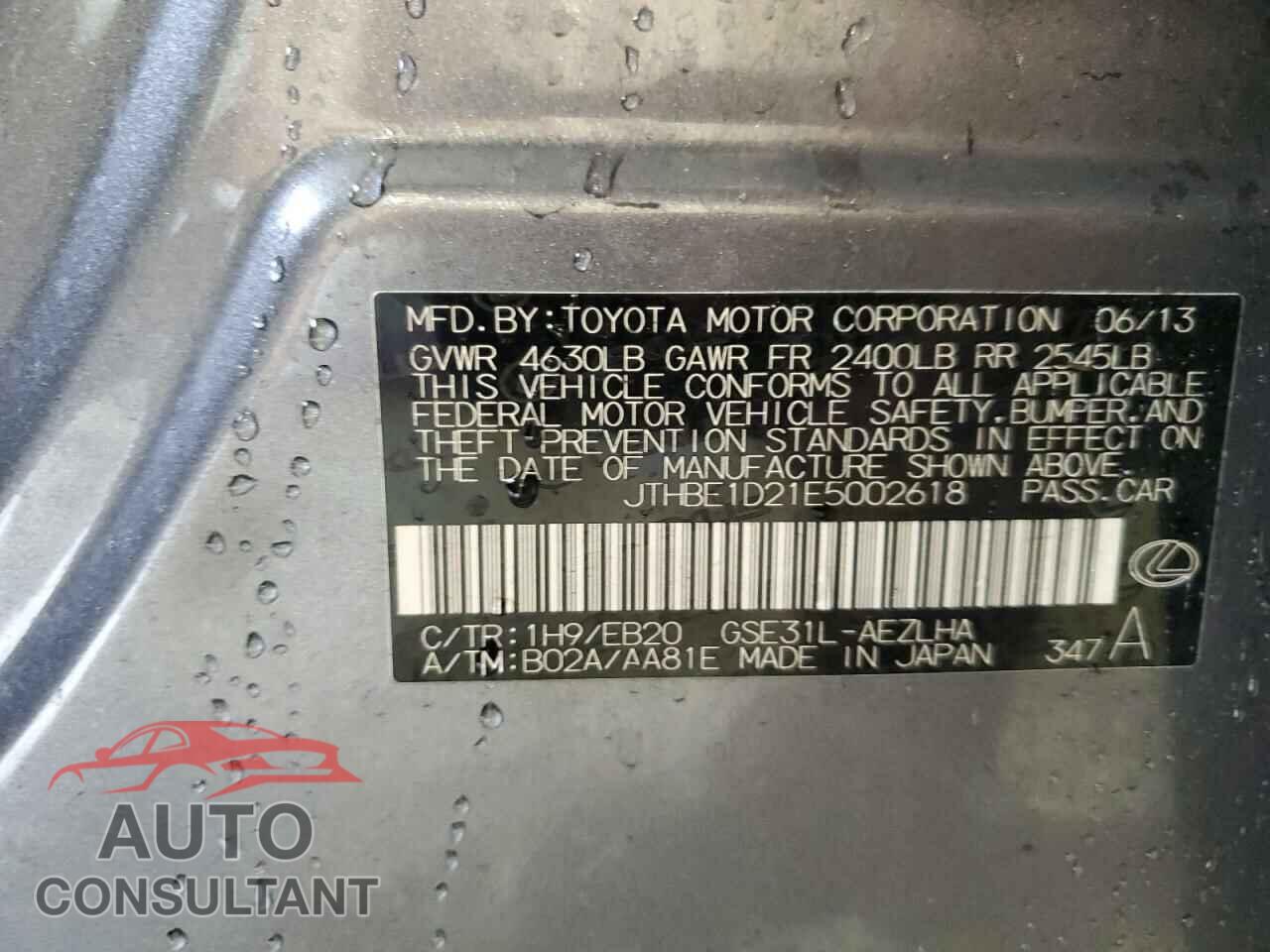 LEXUS IS 2014 - JTHBE1D21E5002618
