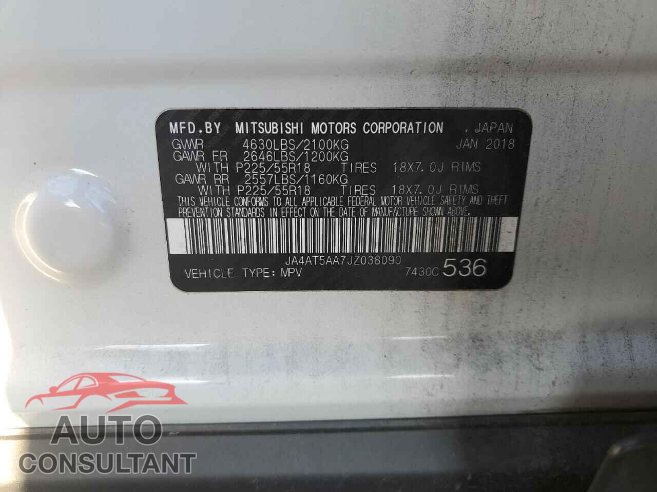 MITSUBISHI ECLIPSE 2018 - JA4AT5AA7JZ038090