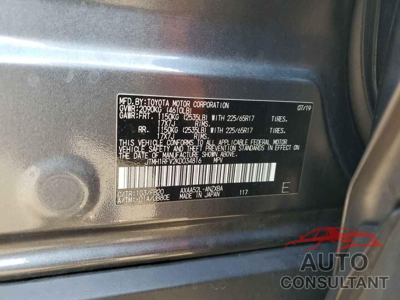 TOYOTA RAV4 2019 - JTMH1RFV2KD034816