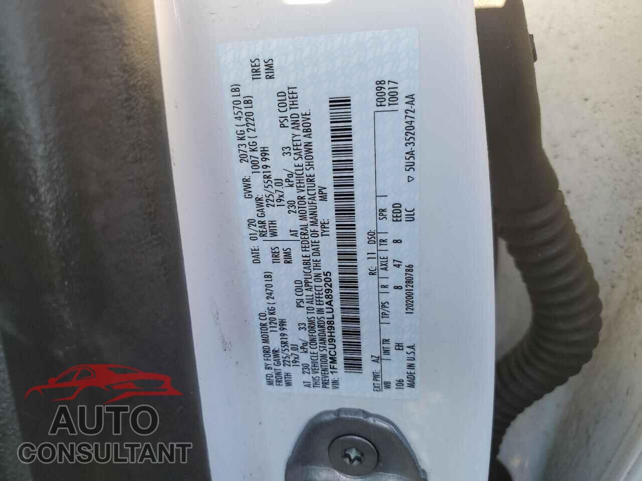 FORD ESCAPE 2020 - 1FMCU9H98LUA89205