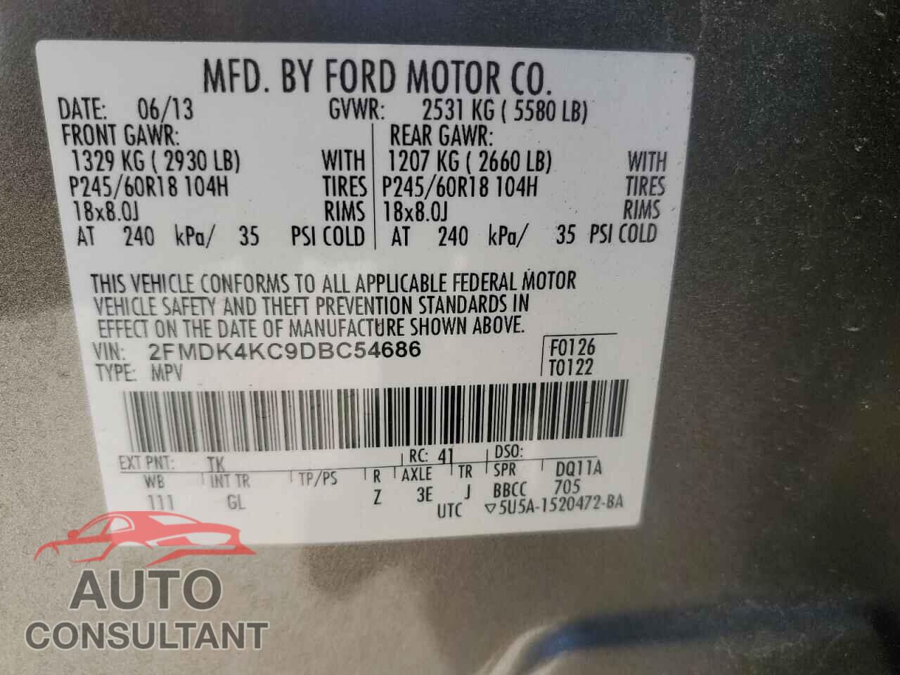 FORD EDGE 2013 - 2FMDK4KC9DBC54686