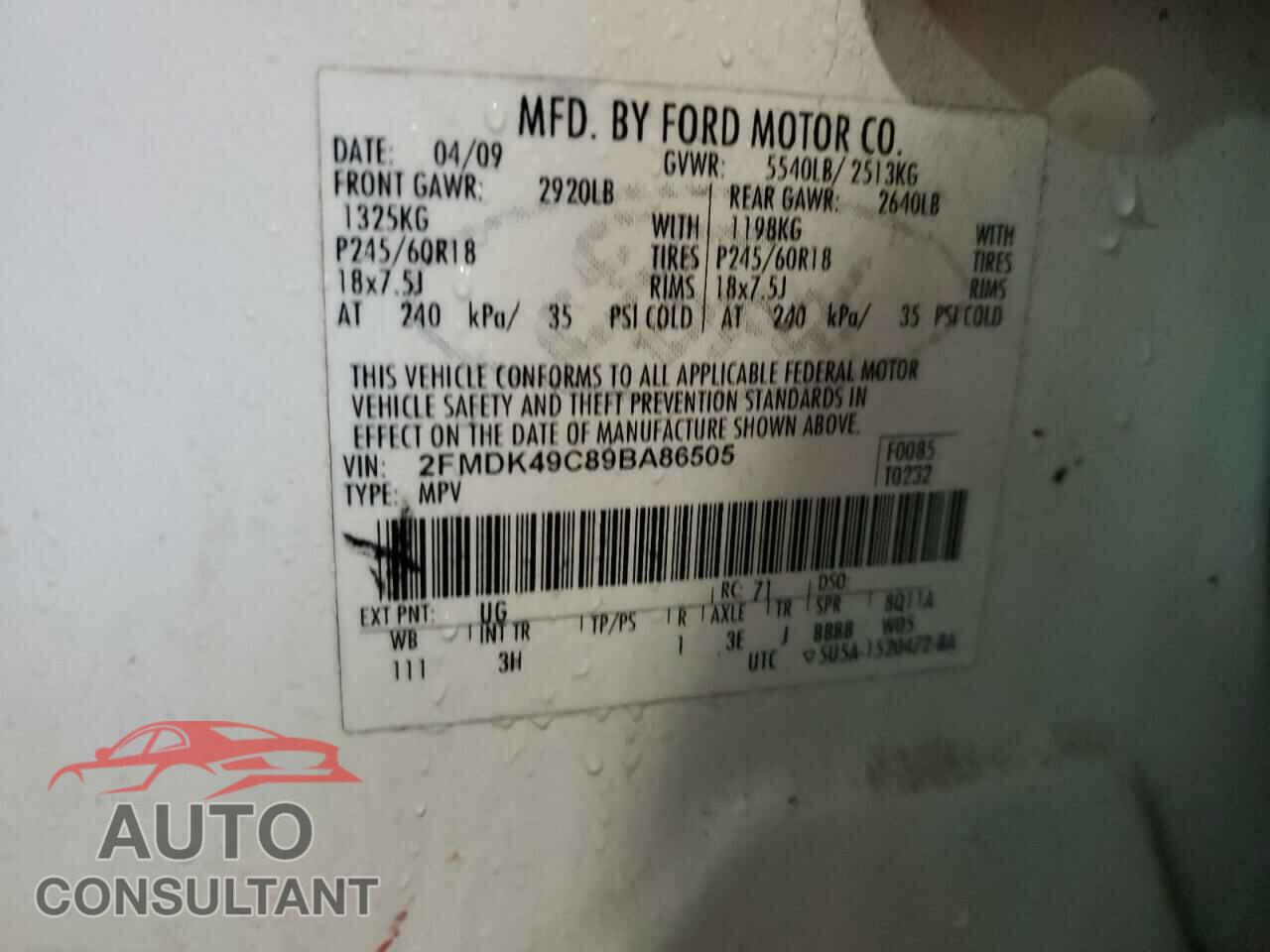 FORD EDGE 2009 - 2FMDK49C89BA86505
