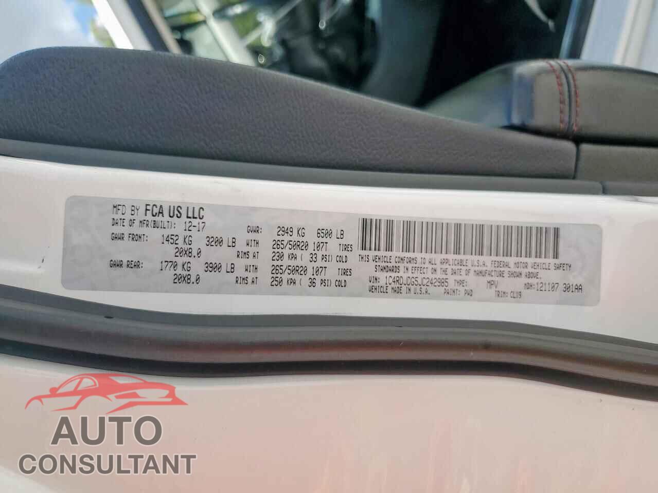 DODGE DURANGO 2018 - 1C4RDJDG5JC242985