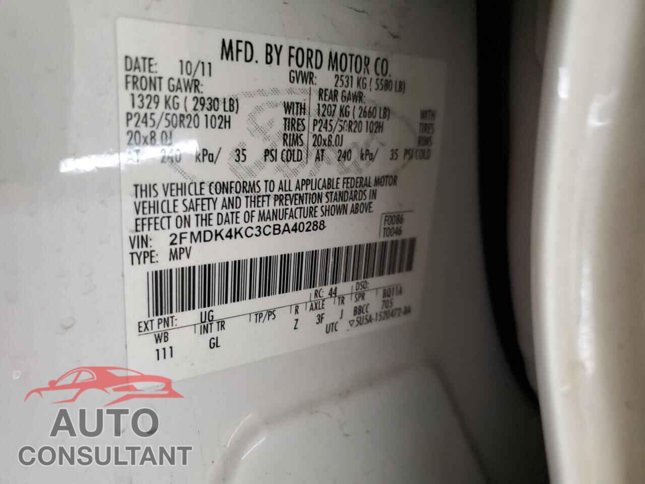 FORD EDGE 2012 - 2FMDK4KC3CBA40288
