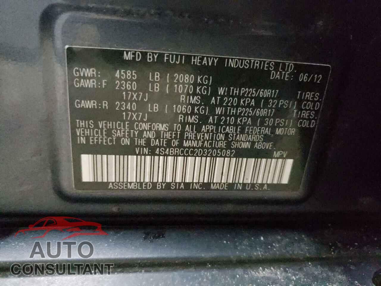 SUBARU OUTBACK 2013 - 4S4BRCCC2D3205082
