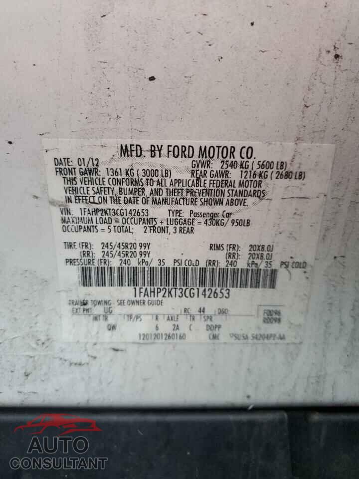FORD TAURUS 2012 - 1FAHP2KT3CG142653