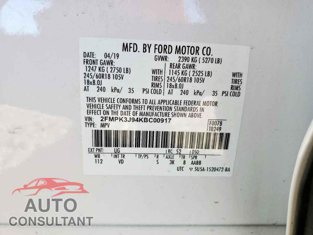 FORD EDGE 2019 - 2FMPK3J94KBC00917