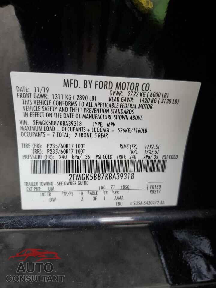 FORD FLEX 2019 - 2FMGK5B87KBA39318