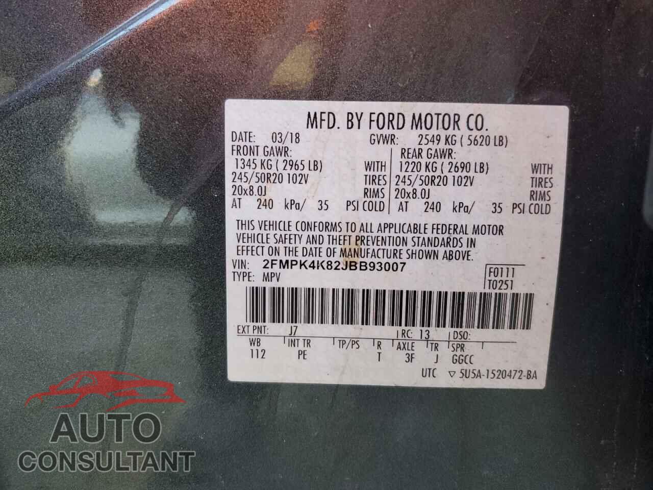 FORD EDGE 2018 - 2FMPK4K82JBB93007