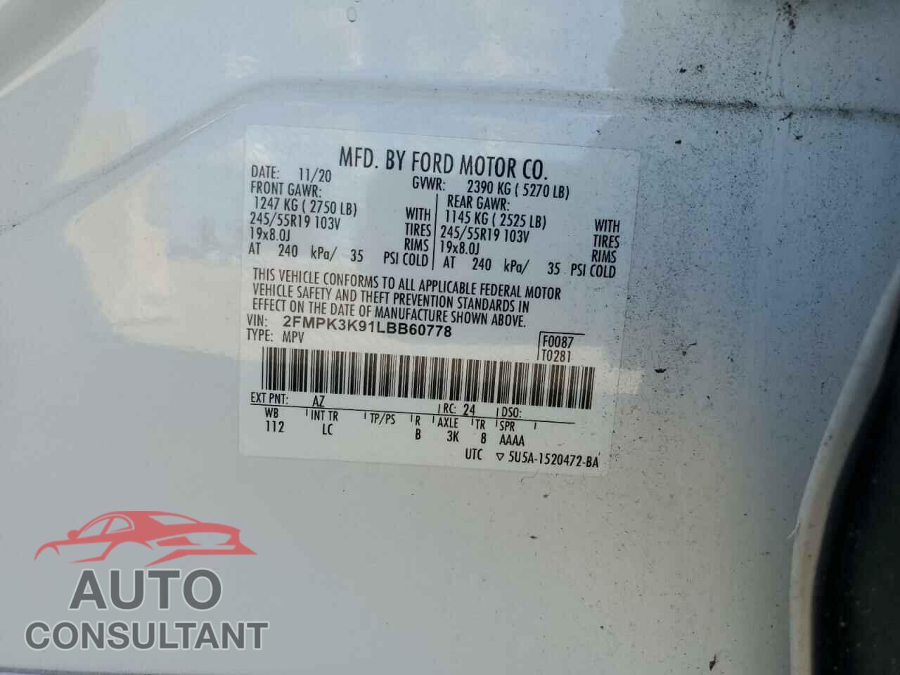 FORD EDGE 2020 - 2FMPK3K91LBB60778