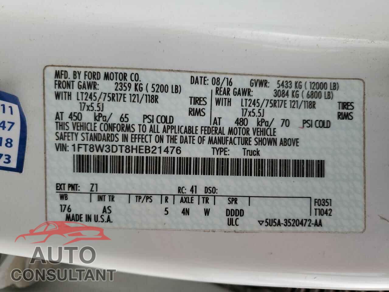 FORD F350 2017 - 1FT8W3DT8HEB21476