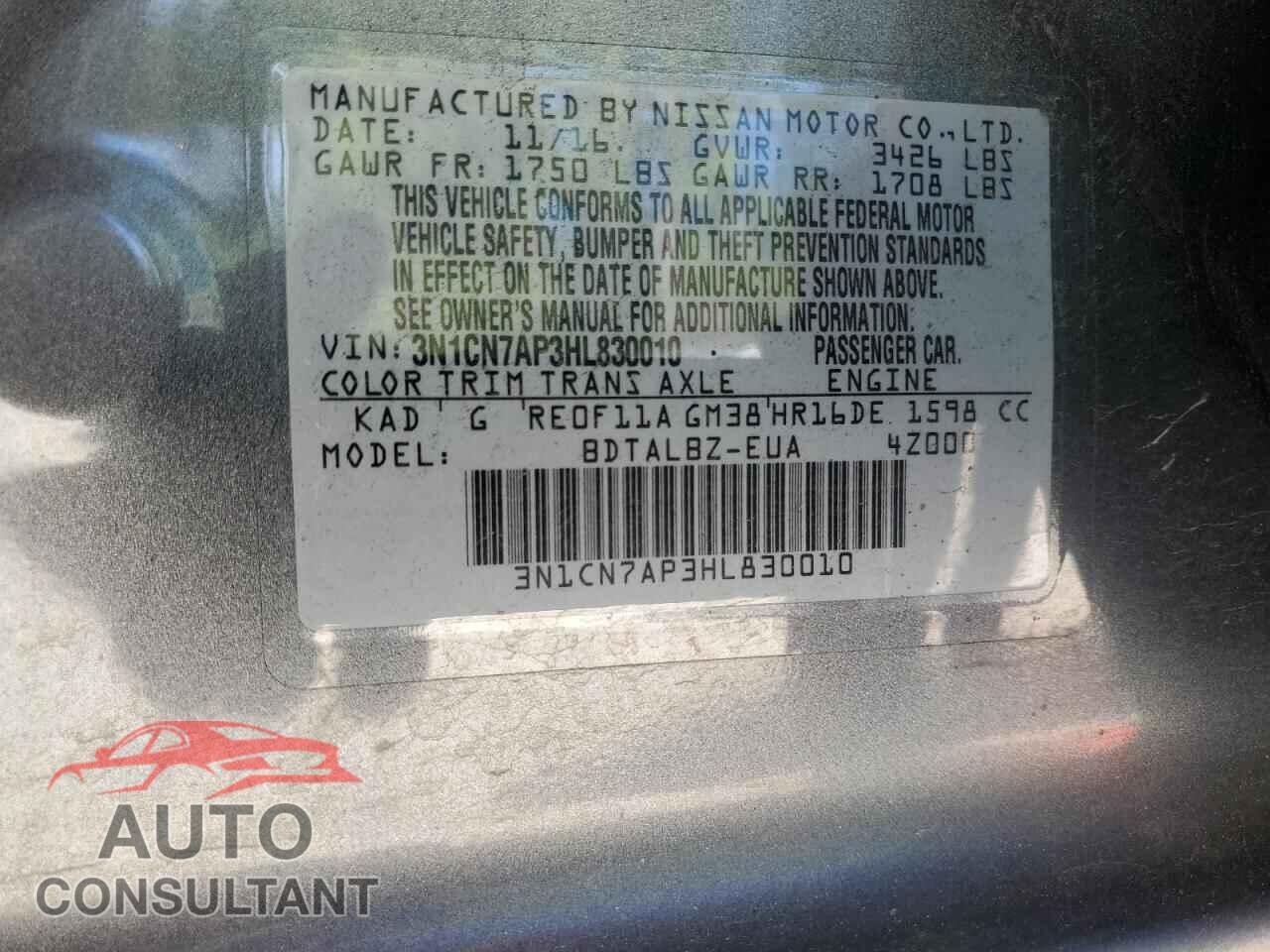 NISSAN VERSA 2017 - 3N1CN7AP3HL830010