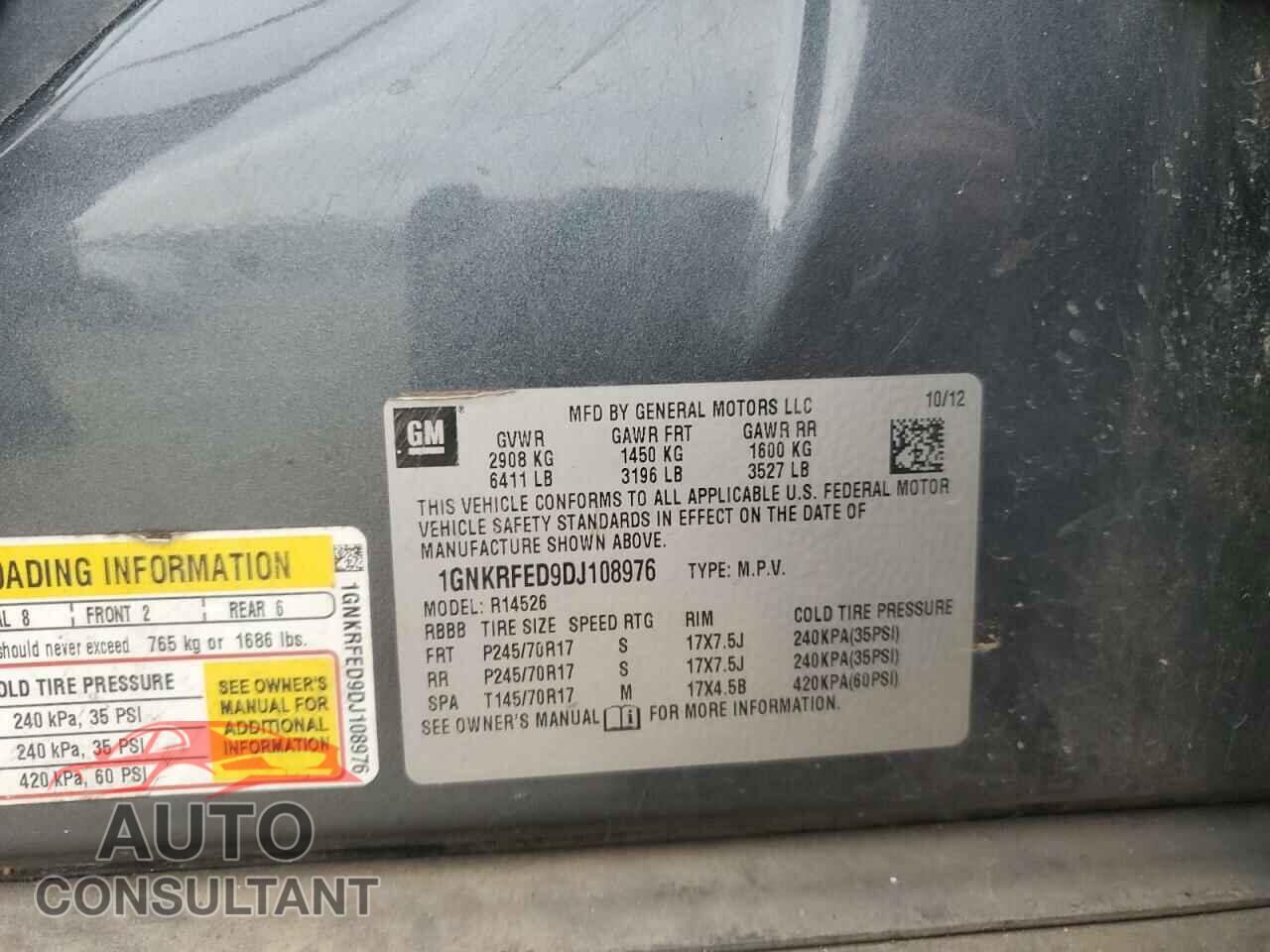 CHEVROLET TRAVERSE 2013 - 1GNKRFED9DJ108976