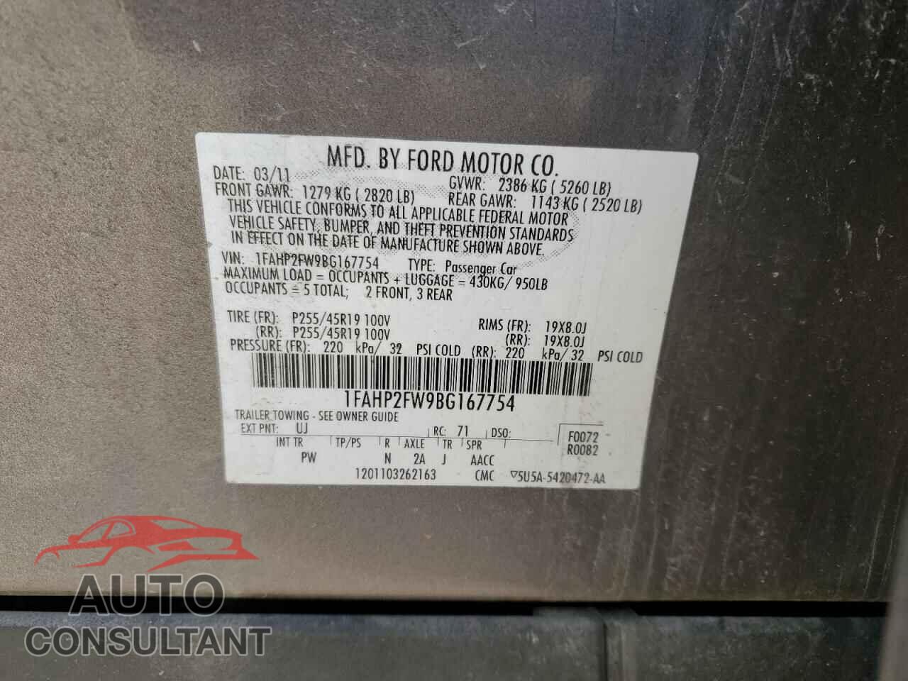 FORD TAURUS 2011 - 1FAHP2FW9BG167754
