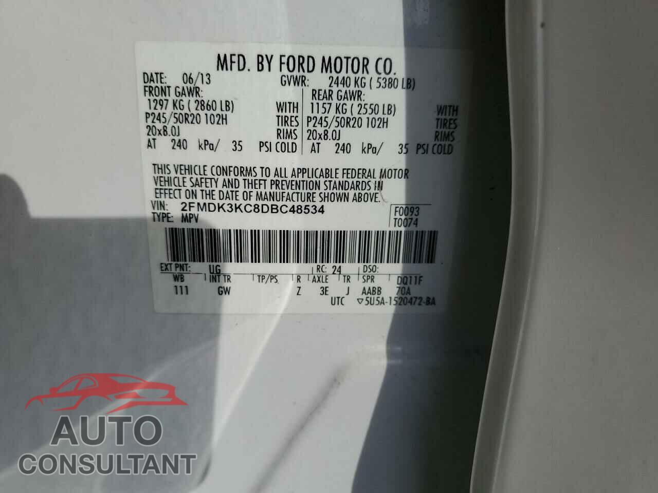 FORD EDGE 2013 - 2FMDK3KC8DBC48534