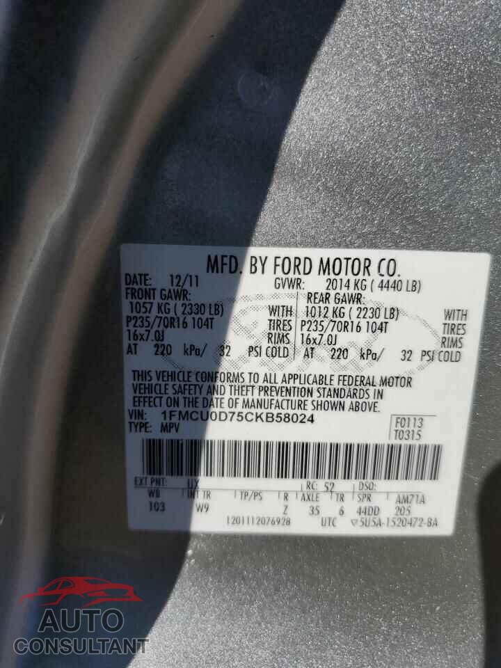 FORD ESCAPE 2012 - 1FMCU0D75CKB58024