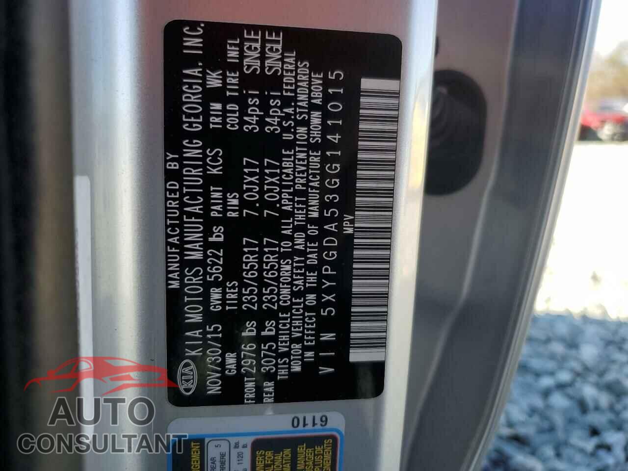 KIA SORENTO 2016 - 5XYPGDA53GG141015