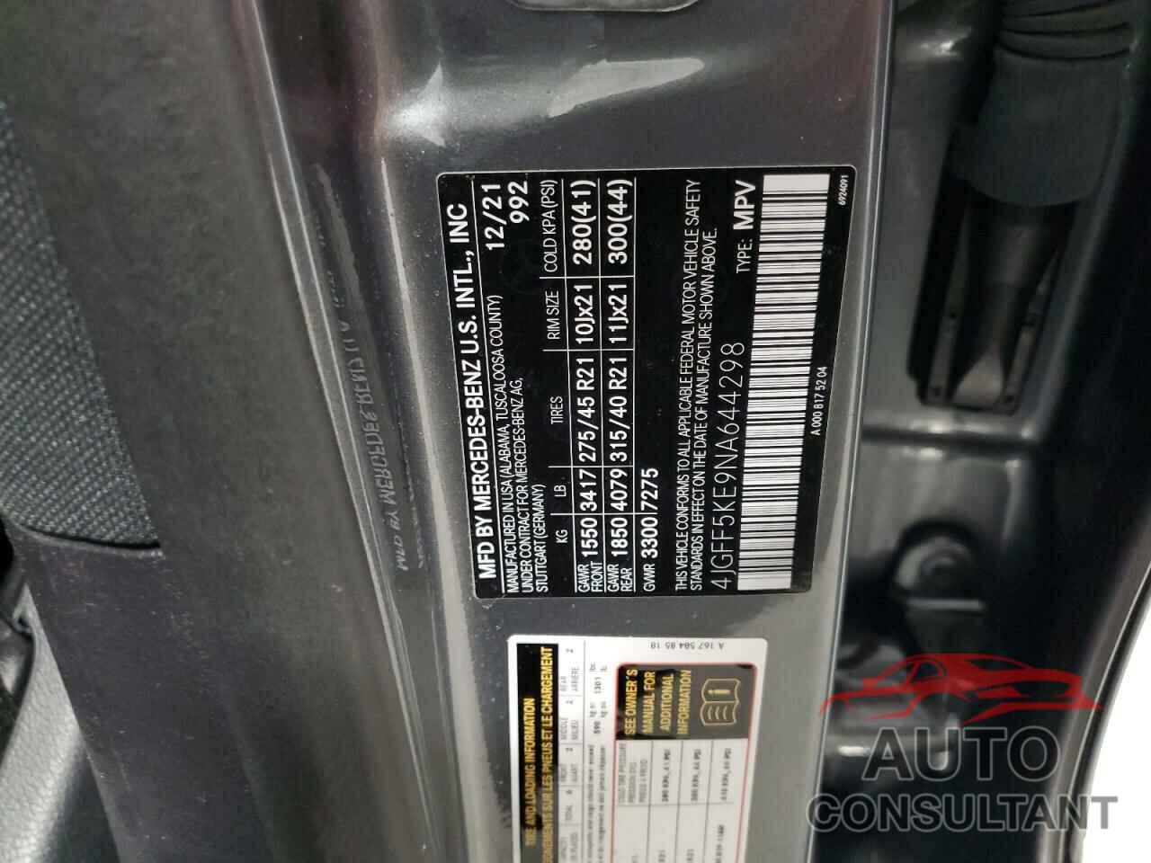 MERCEDES-BENZ GLS-CLASS 2022 - 4JGFF5KE9NA644298