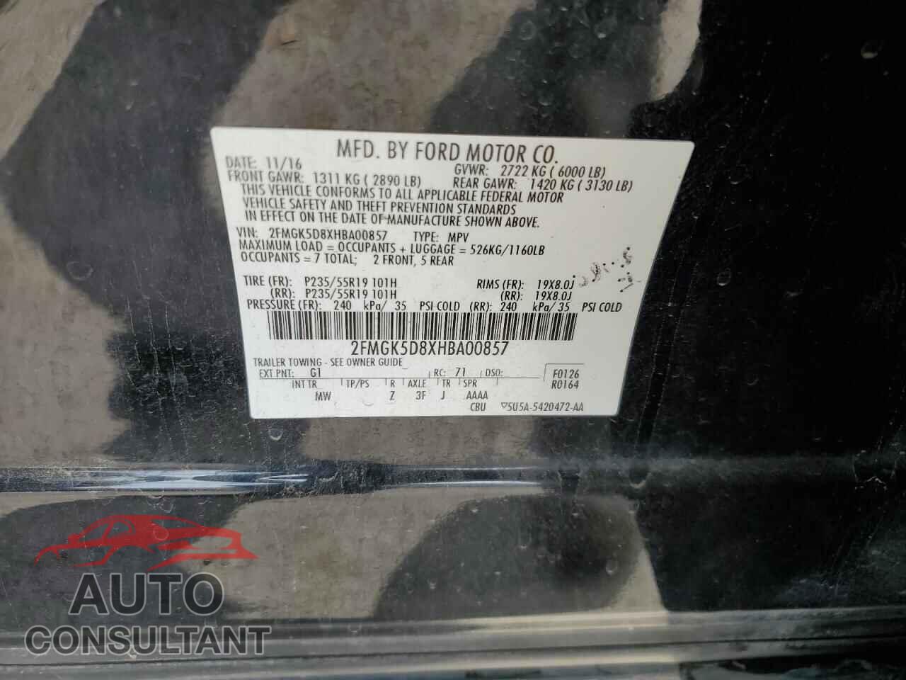 FORD FLEX 2017 - 2FMGK5D8XHBA00857