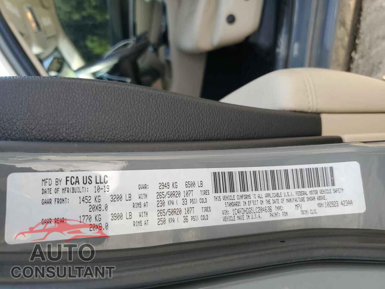 DODGE DURANGO 2020 - 1C4RDHDG5LC204636