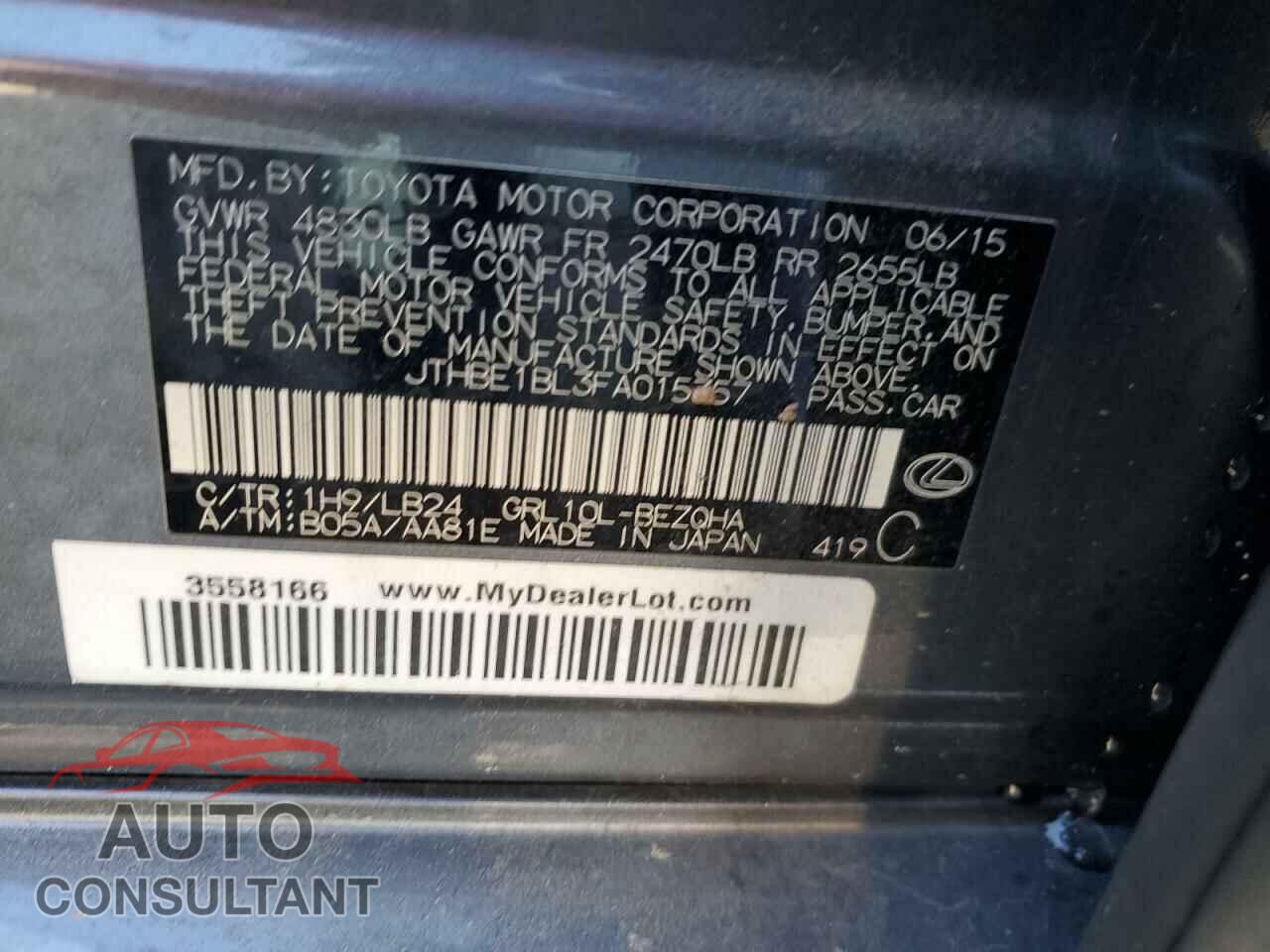 LEXUS GS350 2015 - JTHBE1BL3FA015357