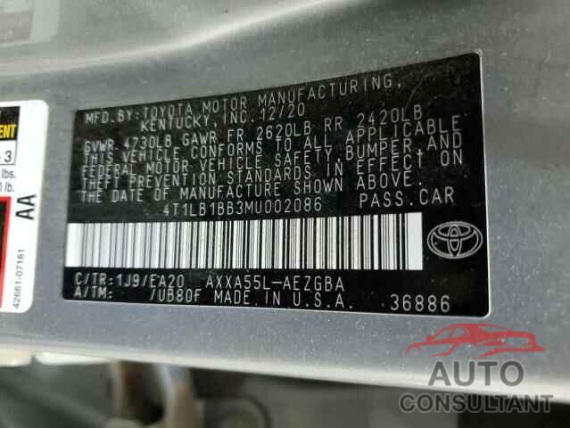 TOYOTA AVALON 2021 - 4T1LB1BB3MU002086