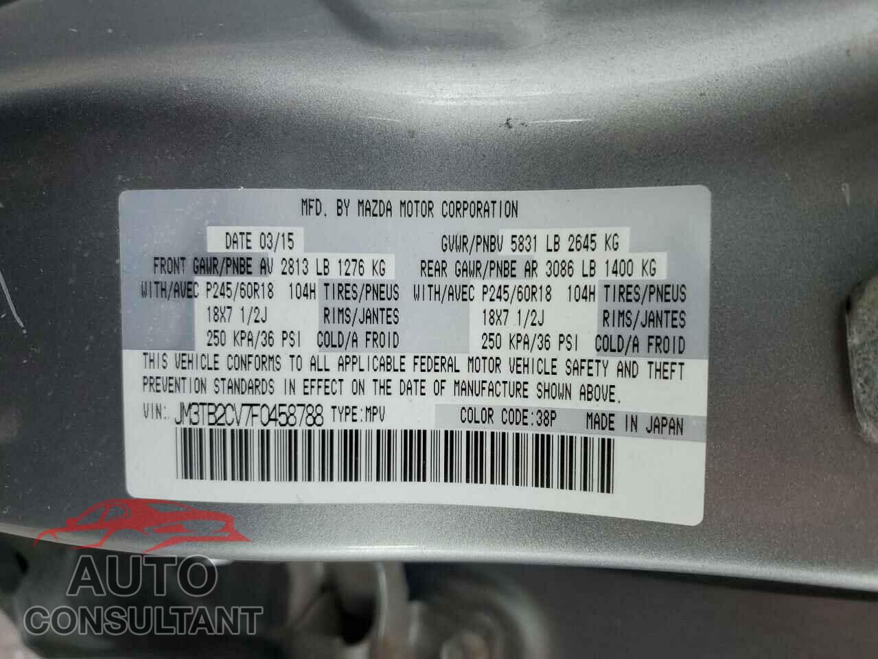 MAZDA CX-9 2015 - JM3TB2CV7F0458788
