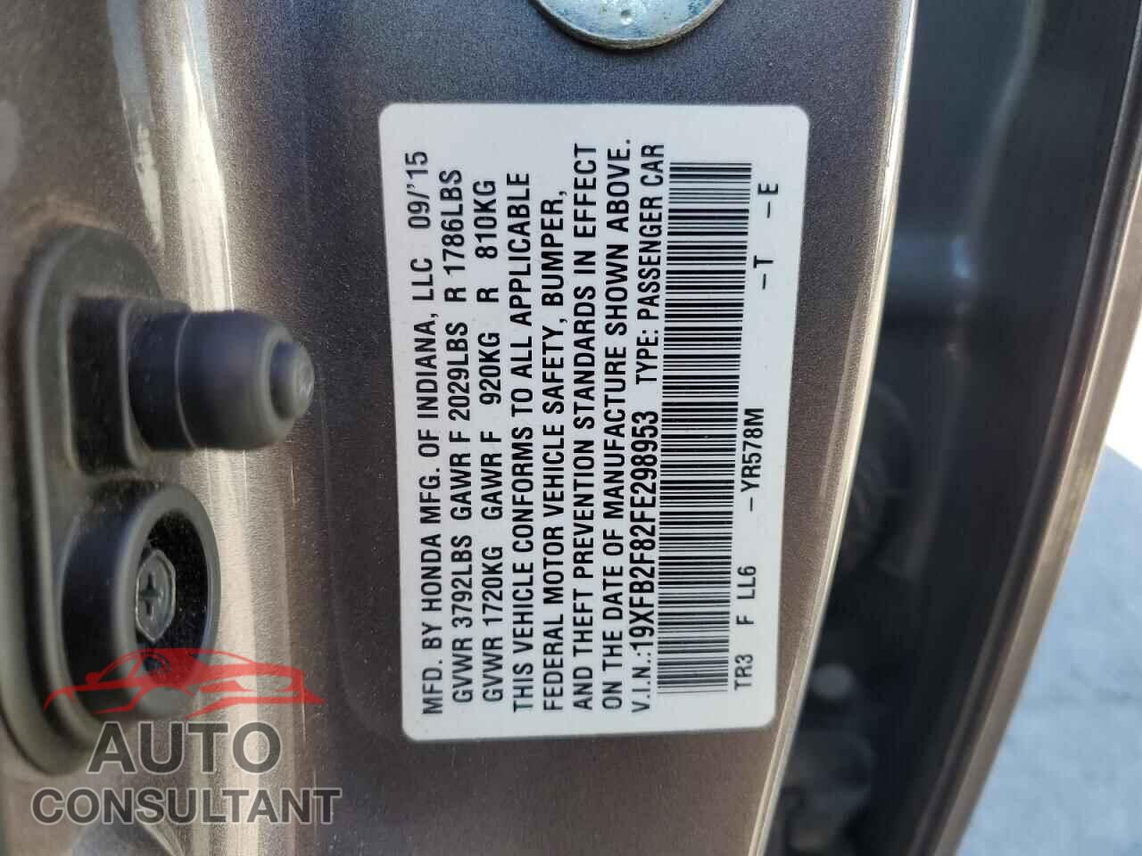 HONDA CIVIC 2015 - 19XFB2F82FE298953
