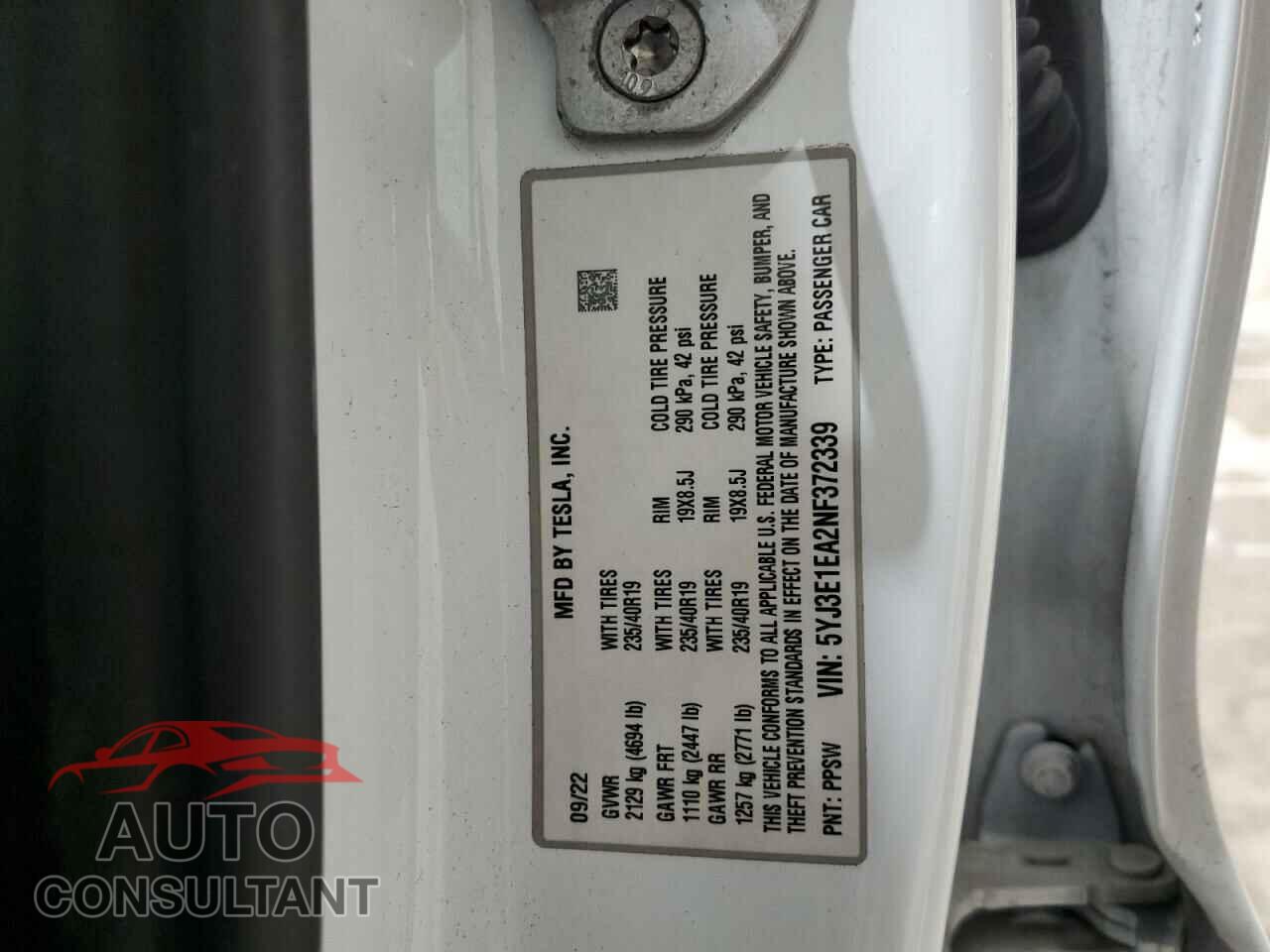 TESLA MODEL 3 2022 - 5YJ3E1EA2NF372339