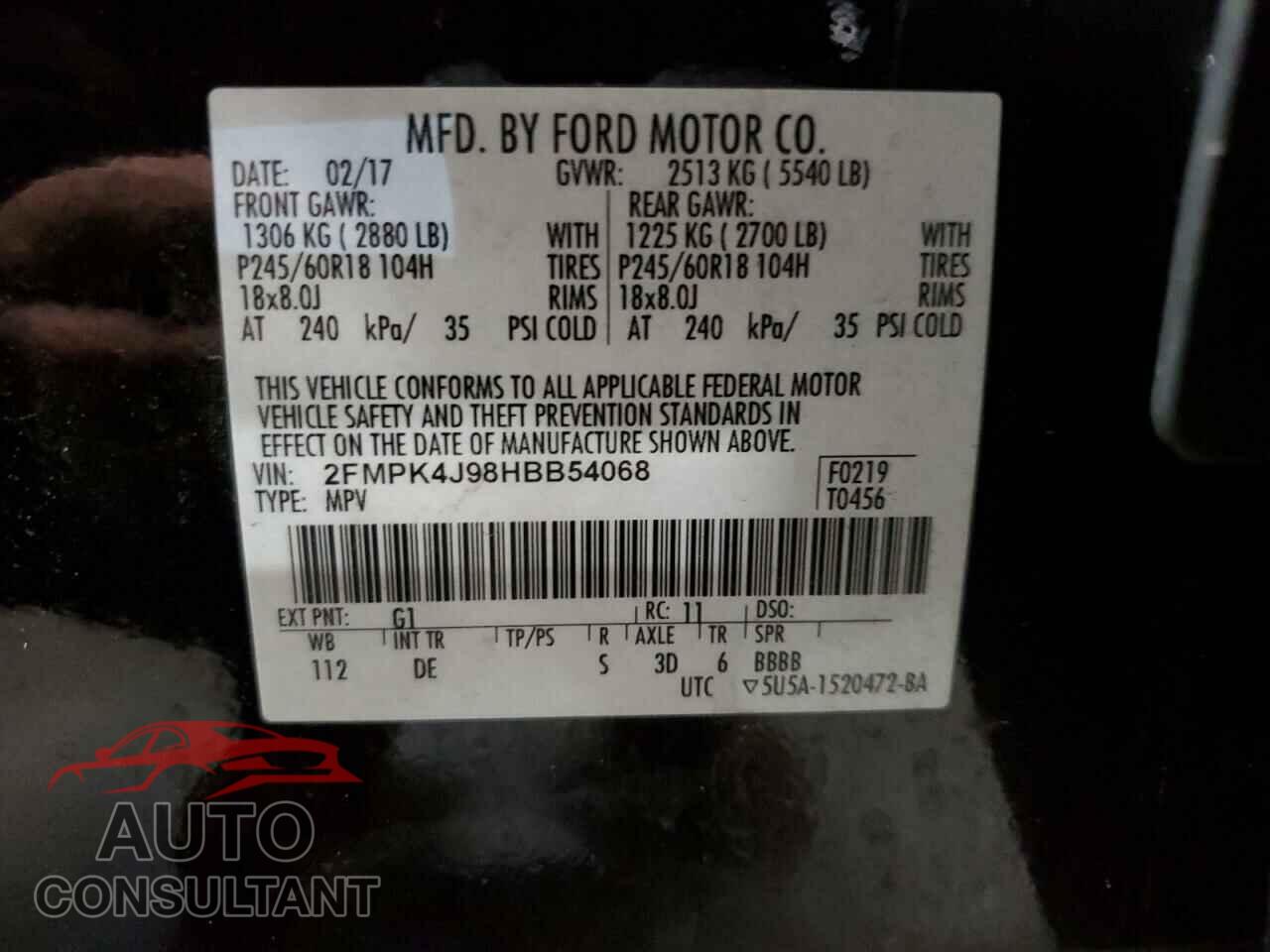 FORD EDGE 2017 - 2FMPK4J98HBB54068
