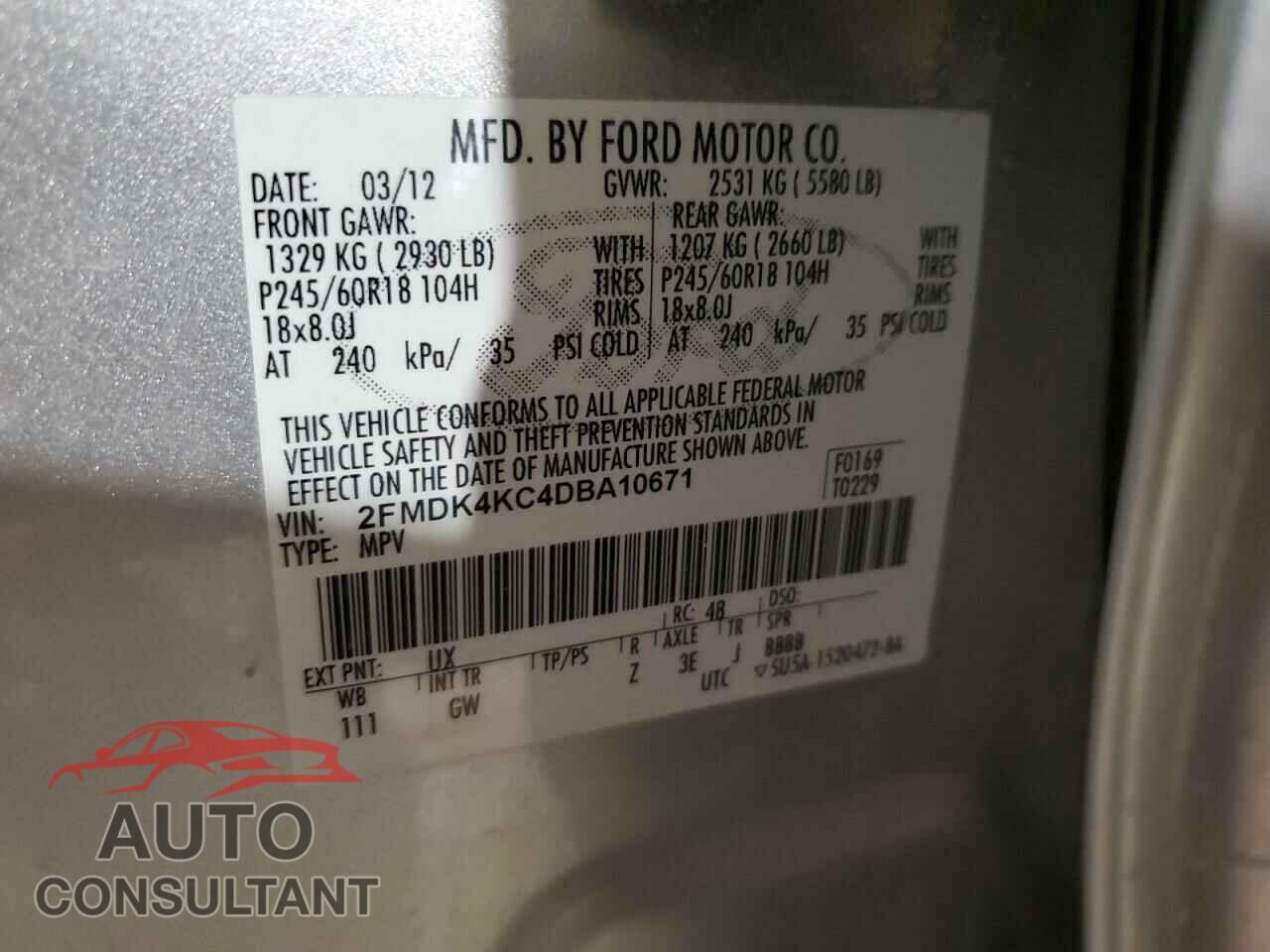 FORD EDGE 2013 - 2FMDK4KC4DBA10671