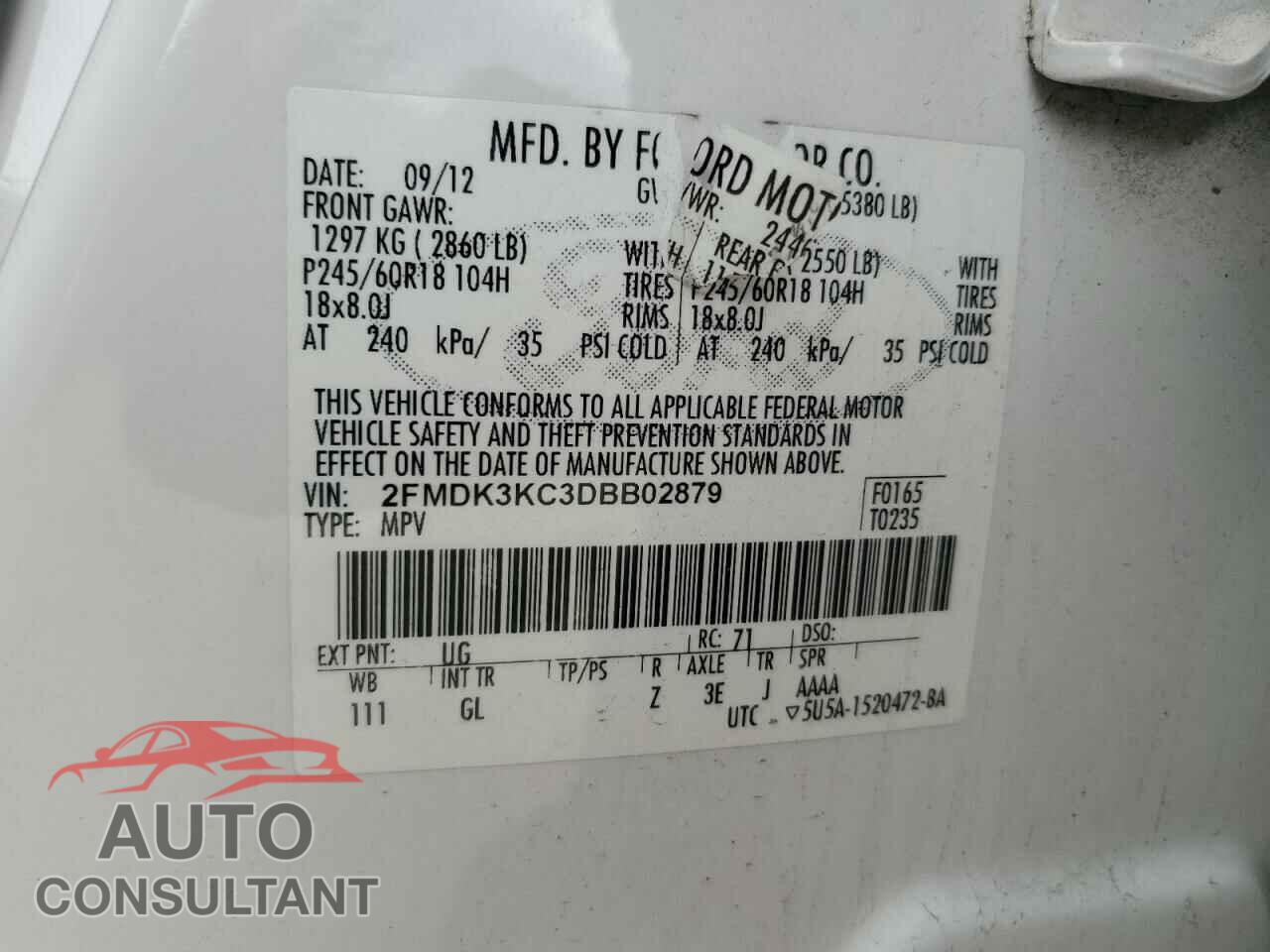 FORD EDGE 2013 - 2FMDK3KC3DBB02879