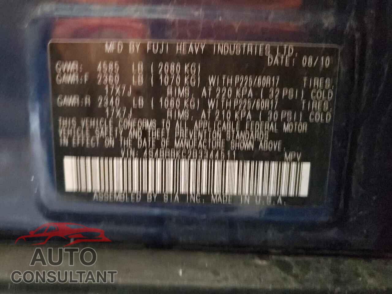 SUBARU OUTBACK 2011 - 4S4BRBKC2B3344511