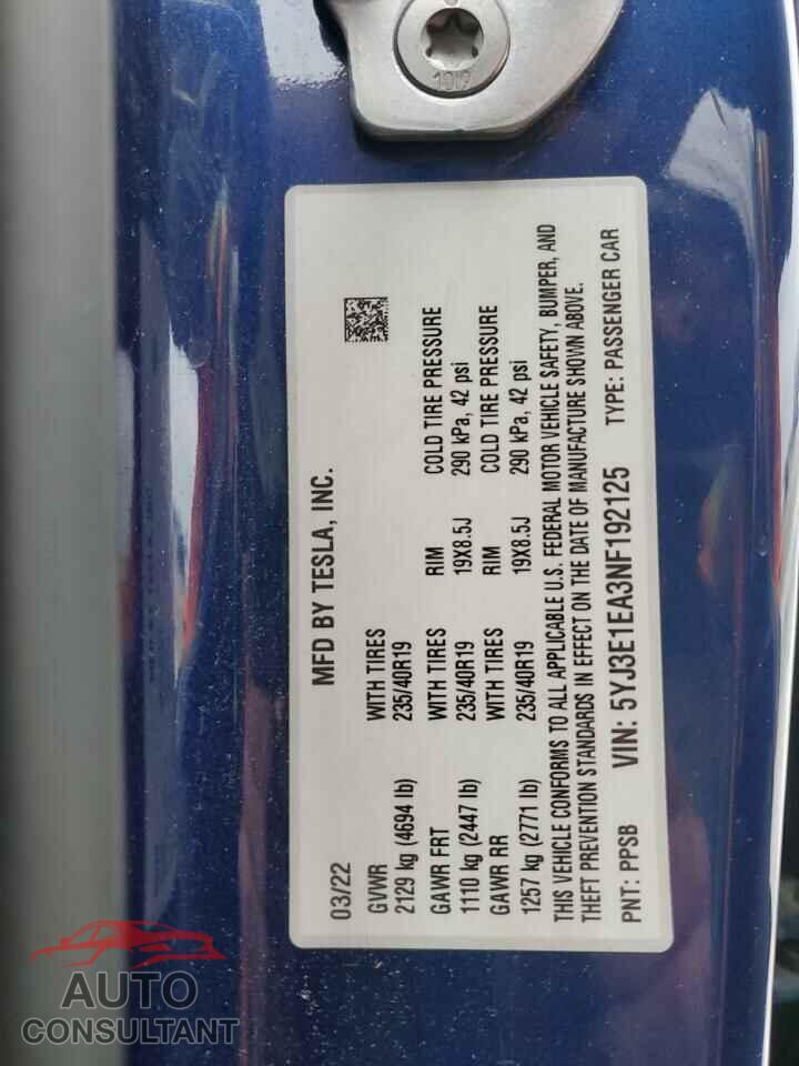 TESLA MODEL 3 2022 - 5YJ3E1EA3NF192125