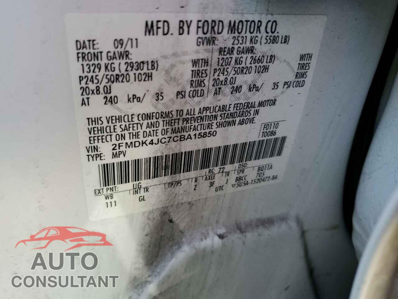 FORD EDGE 2012 - 2FMDK4JC7CBA15850