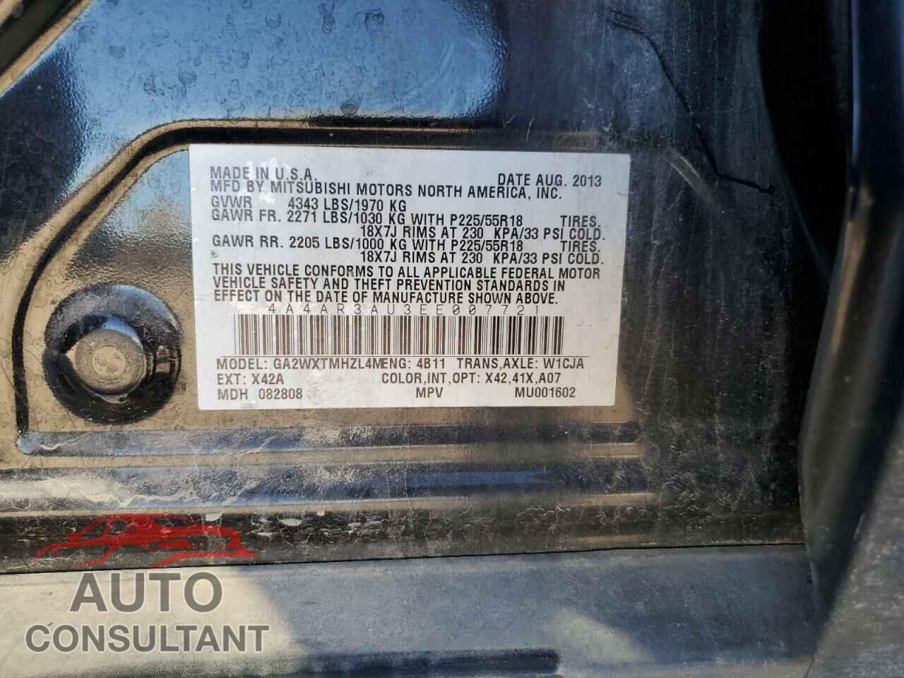 MITSUBISHI OUTLANDER 2014 - 4A4AR3AU3EE007721