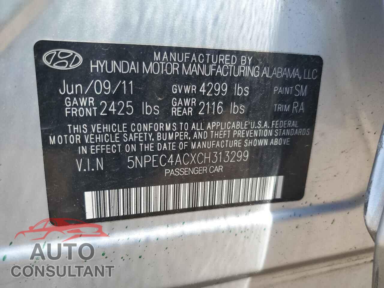 HYUNDAI SONATA 2012 - 5NPEC4ACXCH313299