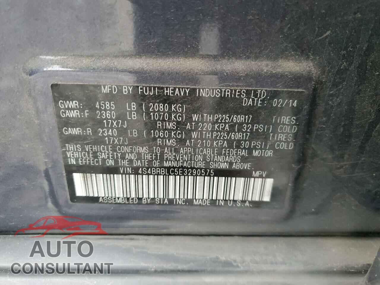 SUBARU OUTBACK 2014 - 4S4BRBLC5E3290575