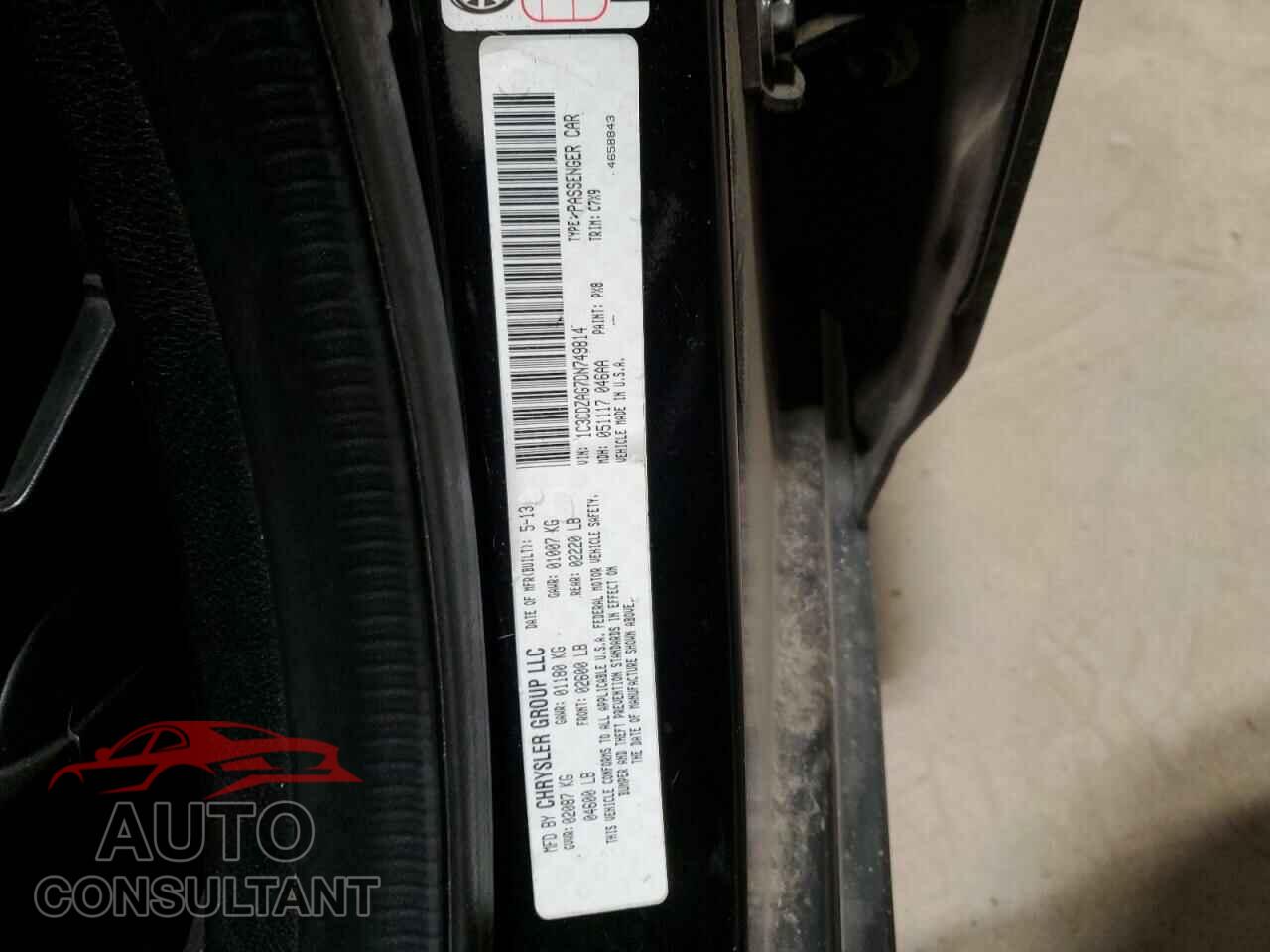DODGE AVENGER 2013 - 1C3CDZAG7DN749814