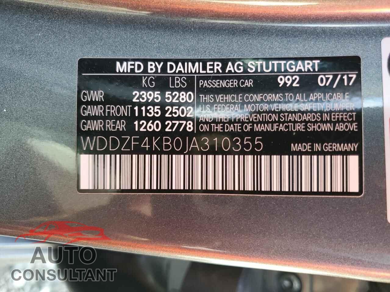 MERCEDES-BENZ E-CLASS 2018 - WDDZF4KB0JA310355