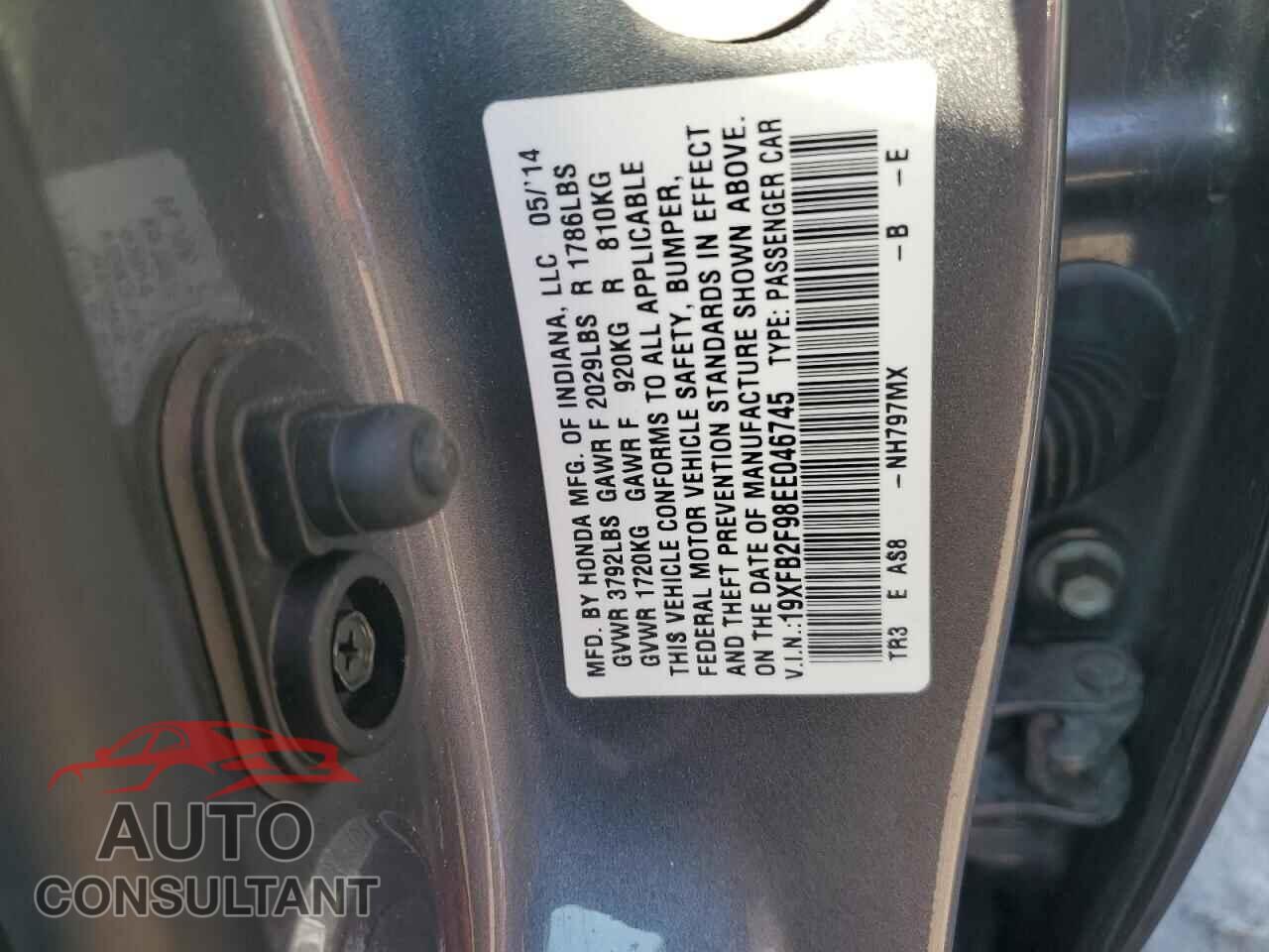 HONDA CIVIC 2014 - 19XFB2F98EE046745