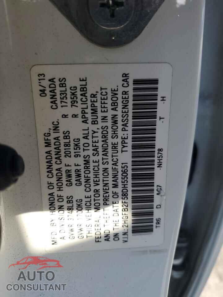 HONDA CIVIC 2013 - 2HGFB2F58DH550651