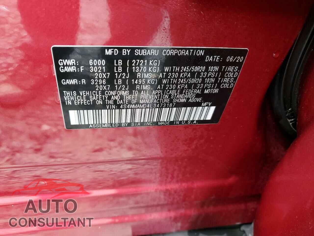 SUBARU ASCENT 2020 - 4S4WMAMD4L3473187
