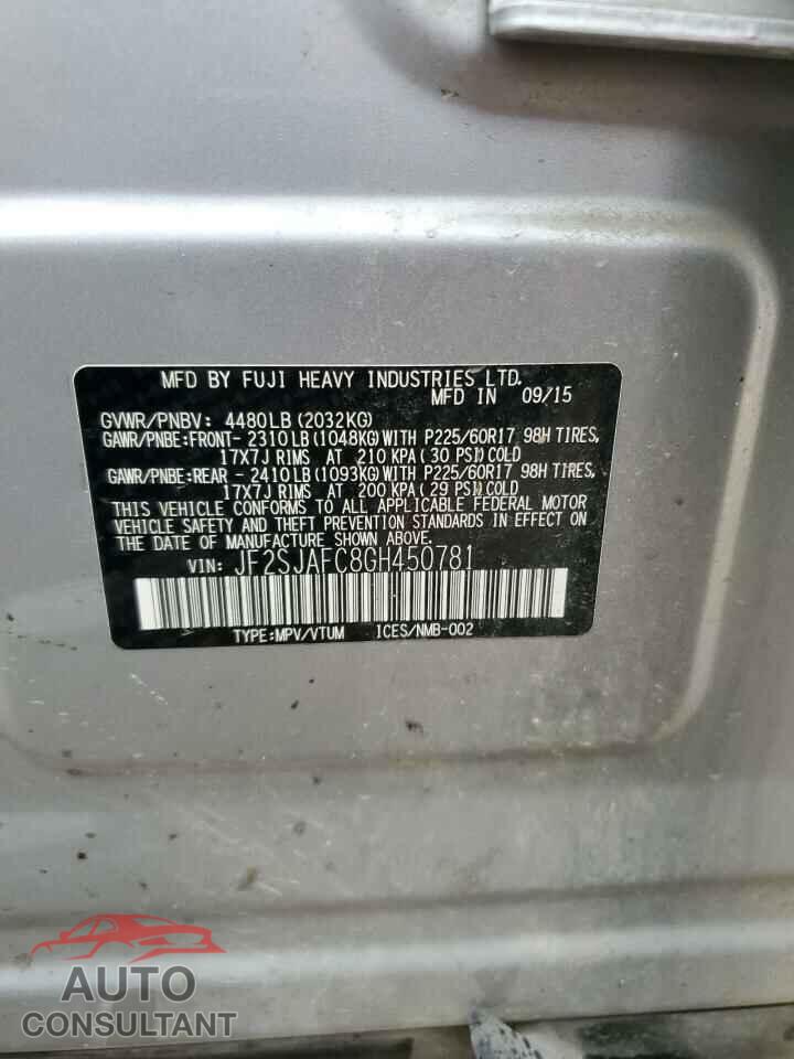 SUBARU FORESTER 2016 - JF2SJAFC8GH450781