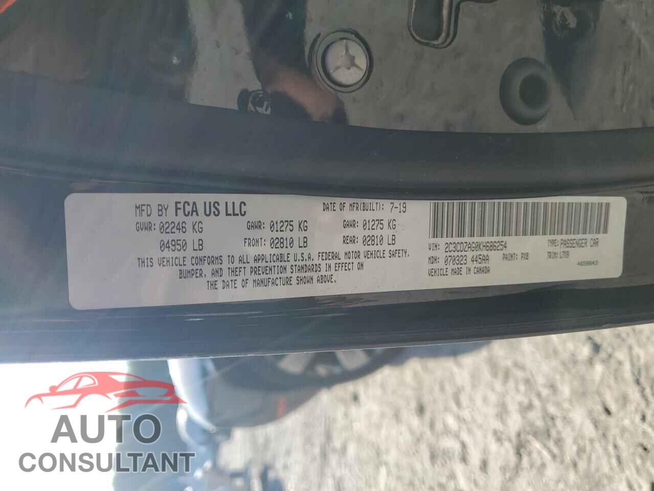 DODGE CHALLENGER 2019 - 2C3CDZAG0KH686254