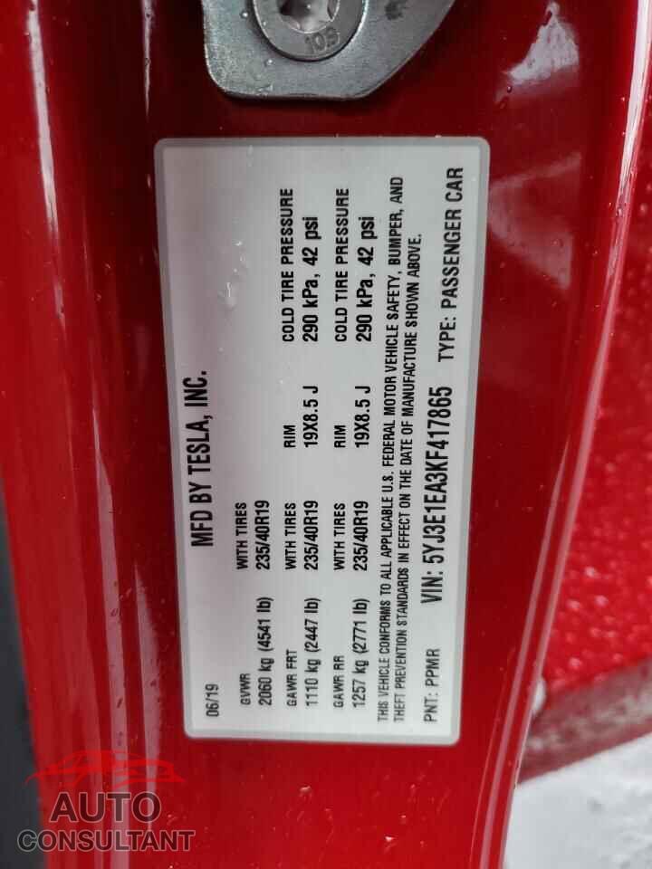 TESLA MODEL 3 2019 - 5YJ3E1EA3KF417865