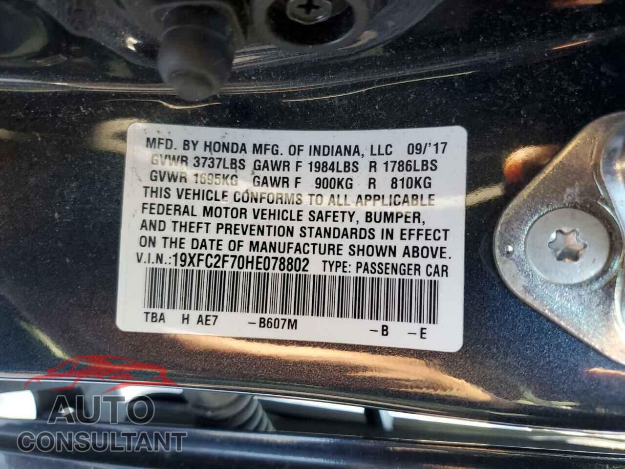 HONDA CIVIC 2017 - 19XFC2F70HE078802