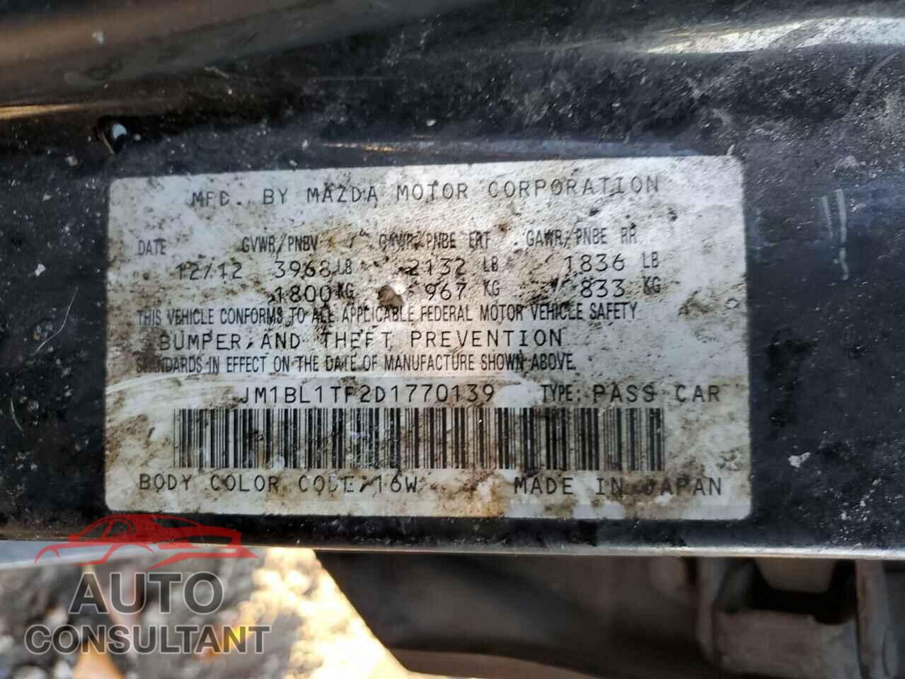 MAZDA 3 2013 - JM1BL1TF2D1770139